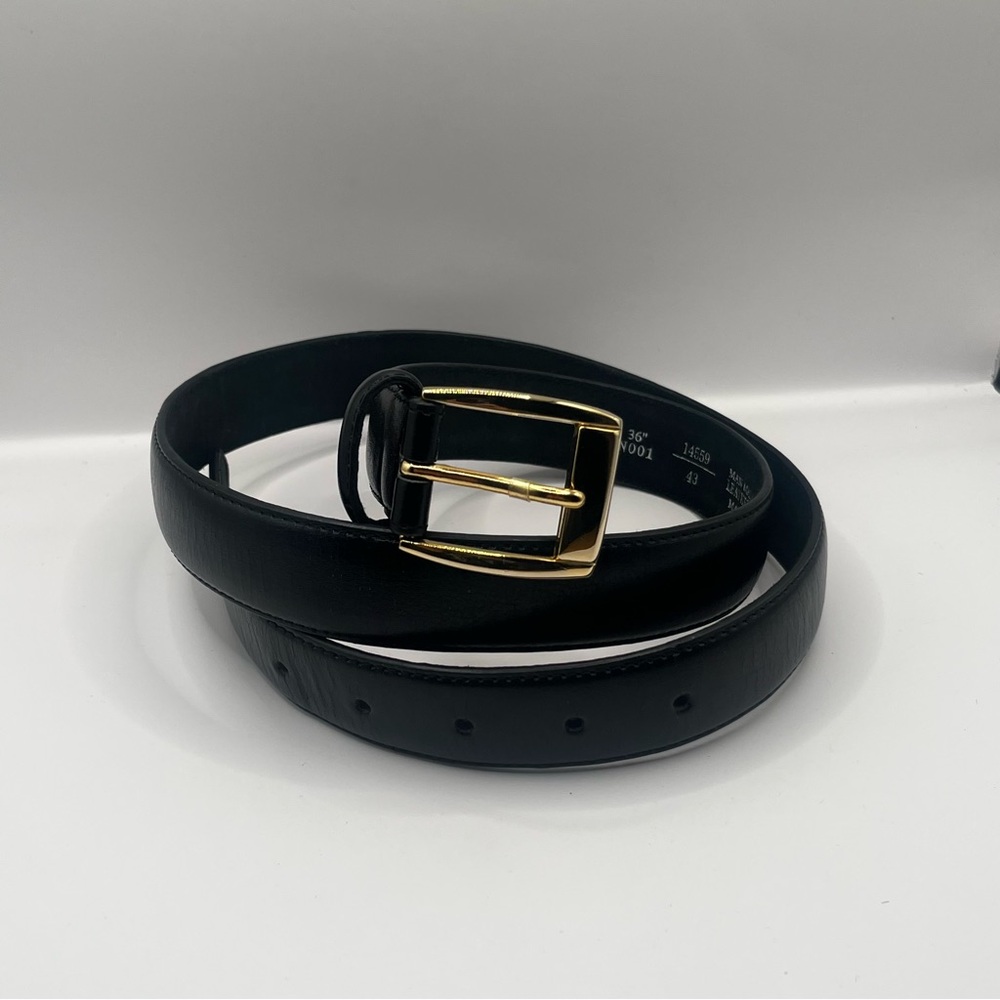 Classic Black Leather Belt with Gold Buckle - Women's